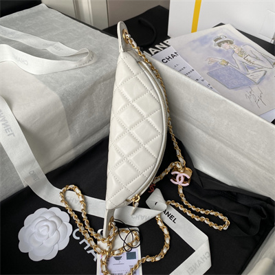 Chanel Waist Bag Shiny Lambskin, Enamel & Gold-Tone Metal White AS4113