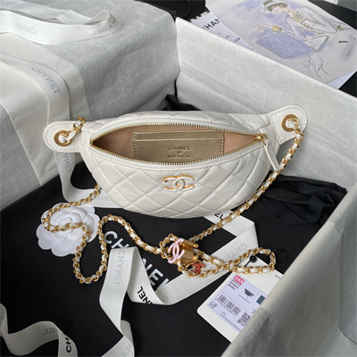 Chanel Waist Bag Shiny Lambskin, Enamel & Gold-Tone Metal White AS4113