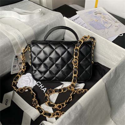 Chanel Mini Flap Bag With Top Handle Shiny Lambskin & Gold-Tone MetalBlack AS4992