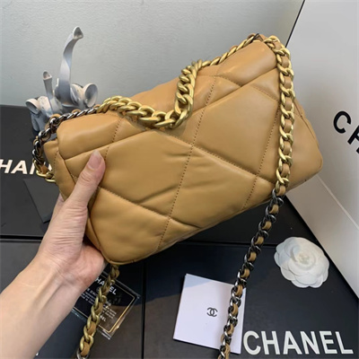 Chanel 19 Handbag Lambskin Gold Double C Metal Brown AS1160