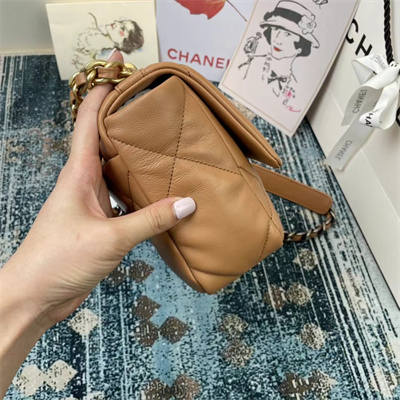 Cha.nel 19 Handbag Lambskin Gold Double C Metal Caramel AS1160