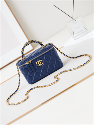 Cha.nel Clutch With Chain Shiny Lambskin & Gold-Tone Metal Blue AP4168