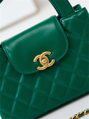 Cha.nel Mini Shopping Bag Kelly Bag Shiny Aged Calfskin Gold-Tone Metal Dk Green  AS4416