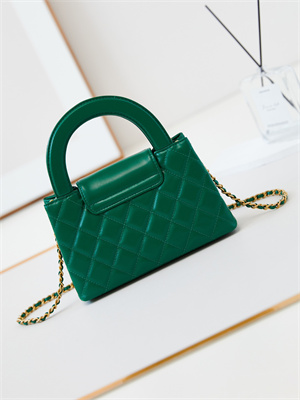 Cha.nel Mini Shopping Bag Kelly Bag Shiny Aged Calfskin Gold-Tone Metal Dk Green  AS4416