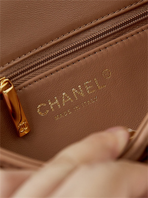 Cha.nel Mini Flap Bag with Top Handle Shiny Lambskin & Gold-Tone Metal Brown AS5032