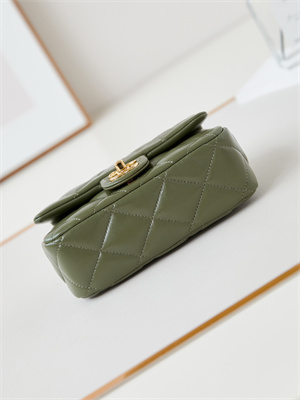 Cha.nel Mini Flap Bag with Top Handle Shiny Lambskin & Gold-Tone Metal Green AS5032