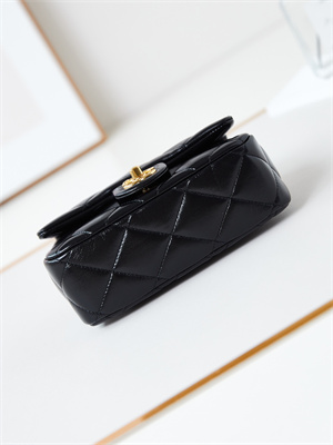 Cha.nel Mini Flap Bag with Top Handle Shiny Lambskin & Gold-Tone Metal Black AS5032