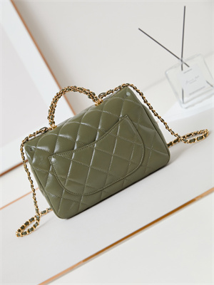 Cha.nel Mini Flap Bag with Top Handle Shiny Lambskin & Gold-Tone Metal Green AS5043