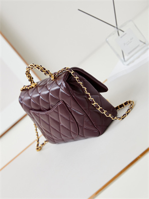 Cha.nel Mini Flap Bag with Top Handle Shiny Lambskin & Gold-Tone Metal Burgundy AS5043