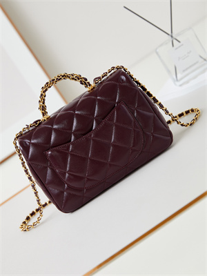 Cha.nel Mini Flap Bag with Top Handle Shiny Lambskin & Gold-Tone Metal Burgundy AS5043