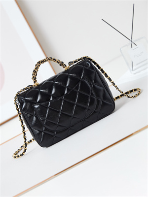Cha.nel Mini Flap Bag with Top Handle Shiny Lambskin & Gold-Tone Metal Black AS5043