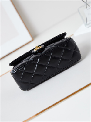 Cha.nel Mini Flap Bag with Top Handle Shiny Lambskin & Gold-Tone Metal Black AS5043