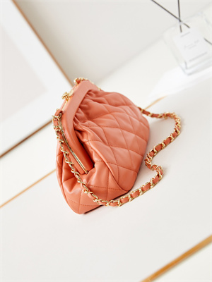 Cha.nel Clutch Lambskin & Gold-Tone Metal Coral AS4717