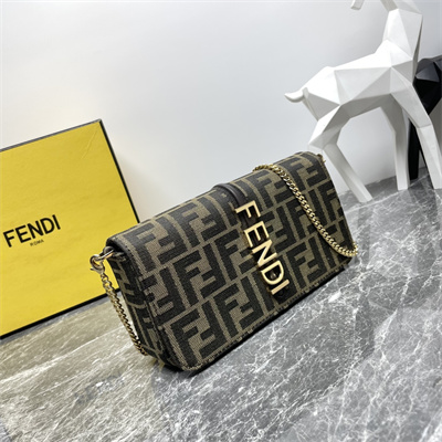 Fendigraphy Chain Wallet FF Fabric Brown