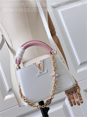 L.V Capucines Mini Bag Taurillon Leather White/Pink M48865