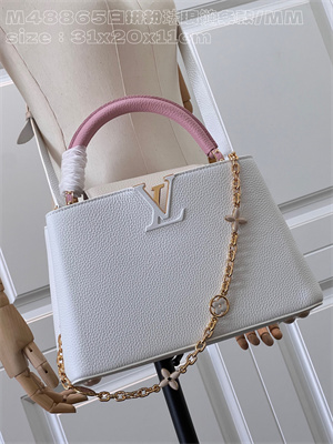 L.V Capucines MM Bag Taurillon Leather White/Pink M48865