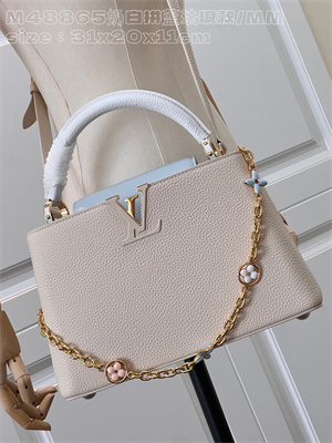 L.V Capucines MM Bag Taurillon Leather Cream/Blue M48865