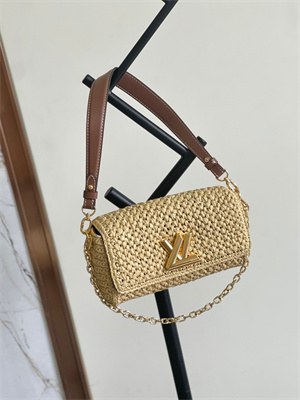 L.V Twist West Raffia and Smooth Calfskin Trim Natural/Tan