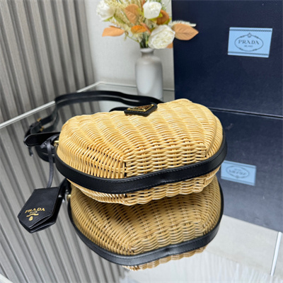 Prada Arqué bag Wicker and leather Tan/Black 1BC202