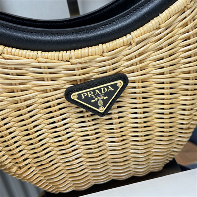 Prada Arqué bag Wicker and leather Tan/Black 1BC202