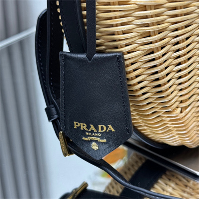Prada Arqué bag Wicker and leather Tan/Black 1BC202