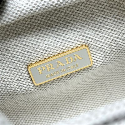 Prada Mini wicker and linen blend tote bag Tan/White 1BG469