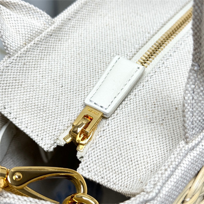 Prada Medium wicker and linen blend tote bag Tan/White 1BG835