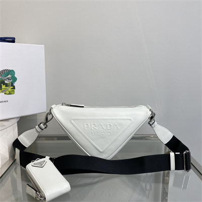 Prada Triangle leather shoulder bag White Color 1BH190