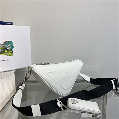 Prada Triangle leather shoulder bag White Color 1BH190