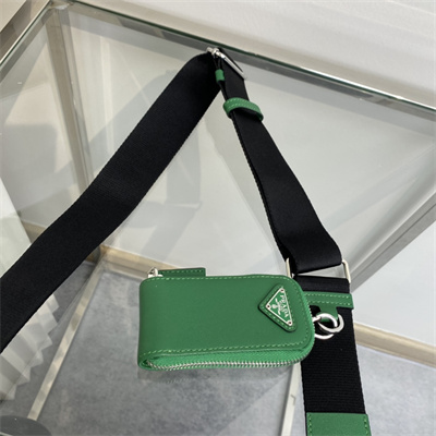 Prada Triangle leather shoulder bag Green Color 1BH190