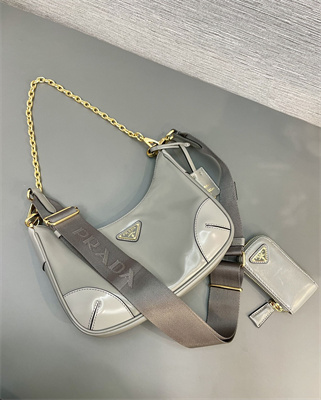 Prada Re-Edition naplak patent leather mini-bag Grey Color 1BH204