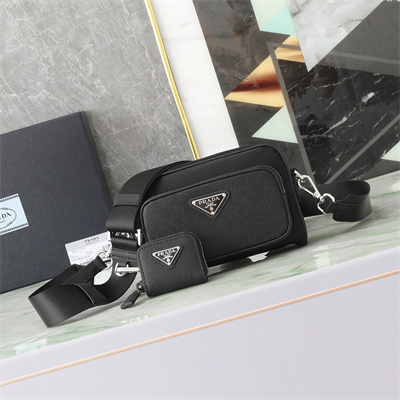 Prada Re-Nylon and Saffiano leather shoulder bag Black 2VH172