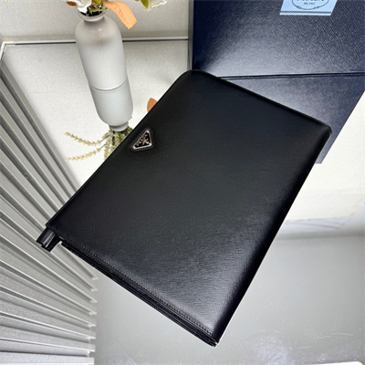 Prada Saffiano Leather Document Clutch/Pouch Black 2VN003