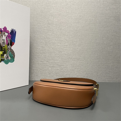 Prada Arqué leather shoulder bag with flap Cognac 1BD365