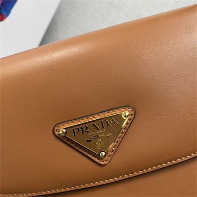Prada Arqué leather shoulder bag with flap Cognac 1BD365