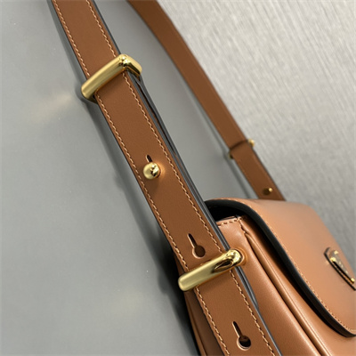 Prada Arqué leather shoulder bag with flap Cognac 1BD365