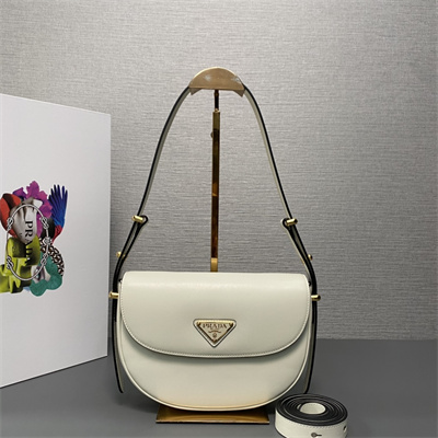 Prada Arqué leather shoulder bag with flap White 1BD365
