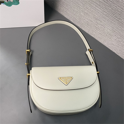 Prada Arqué leather shoulder bag with flap White 1BD365