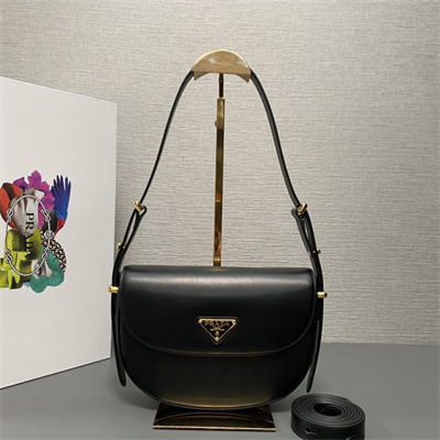 Prada Arqué leather shoulder bag with flap Black 1BD365
