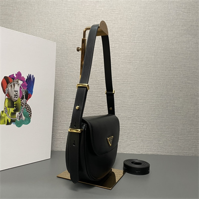 Prada Arqué leather shoulder bag with flap Black 1BD365