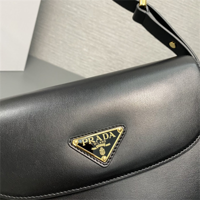 Prada Arqué leather shoulder bag with flap Black 1BD365