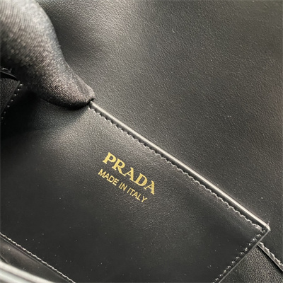 Prada Arqué leather shoulder bag with flap Black 1BD365