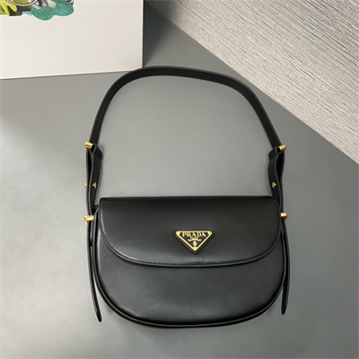 Prada Arqué leather shoulder bag with flap Black 1BD365
