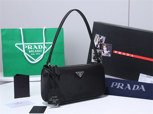 Prada Re-Edition 2005 Nylon And Saffiano Leather Mini Bag In Black 1NE633