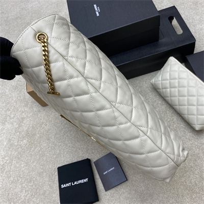 Y.S.L ICARE MAXI SHOPPING BAG IN QUILTED LAMBSKIN White Color Gold Tone Metal