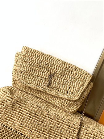 Y.S.L ICARE MAXI SHOPPING BAG IN Raffia Gold Tone Metal