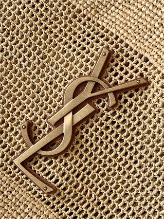 Y.S.L ICARE MAXI SHOPPING BAG IN Raffia Gold Tone Metal