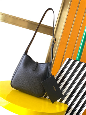 Y.S.L LE 5 A 7 Mini HOBO BAG In Black Grained Calfskin Leather