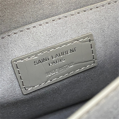 Y.S.L Sunset MEDIUM Bag In Crocodile Embossed Leather Silver Tone Metal Grey Color