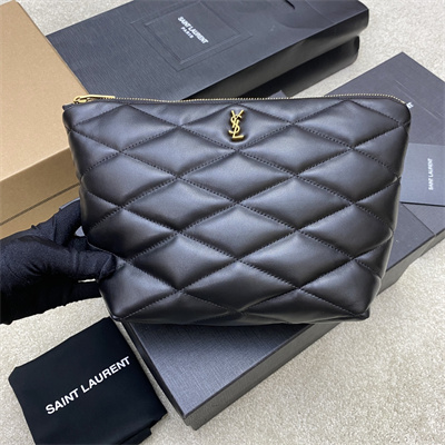 Y.S.L Sade Clutch In Quilted Lambskin Black